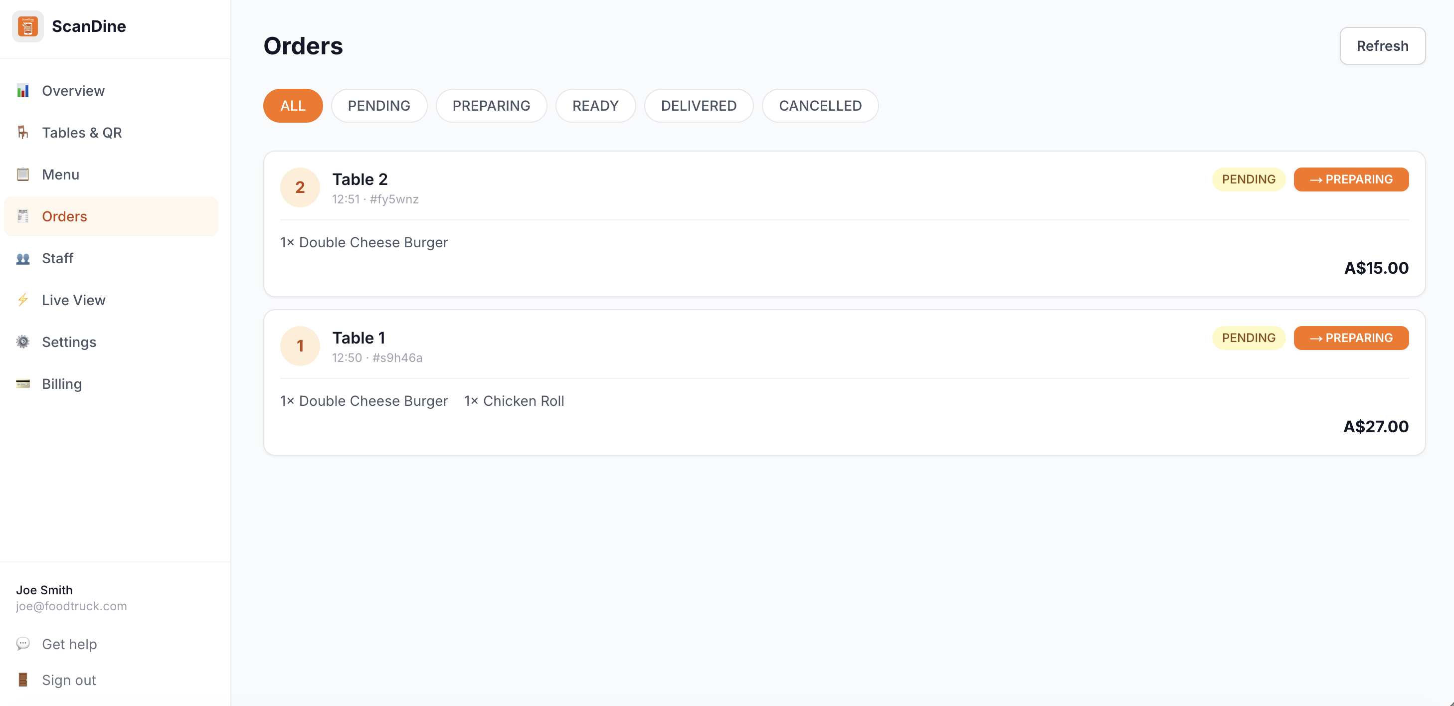 Review order history