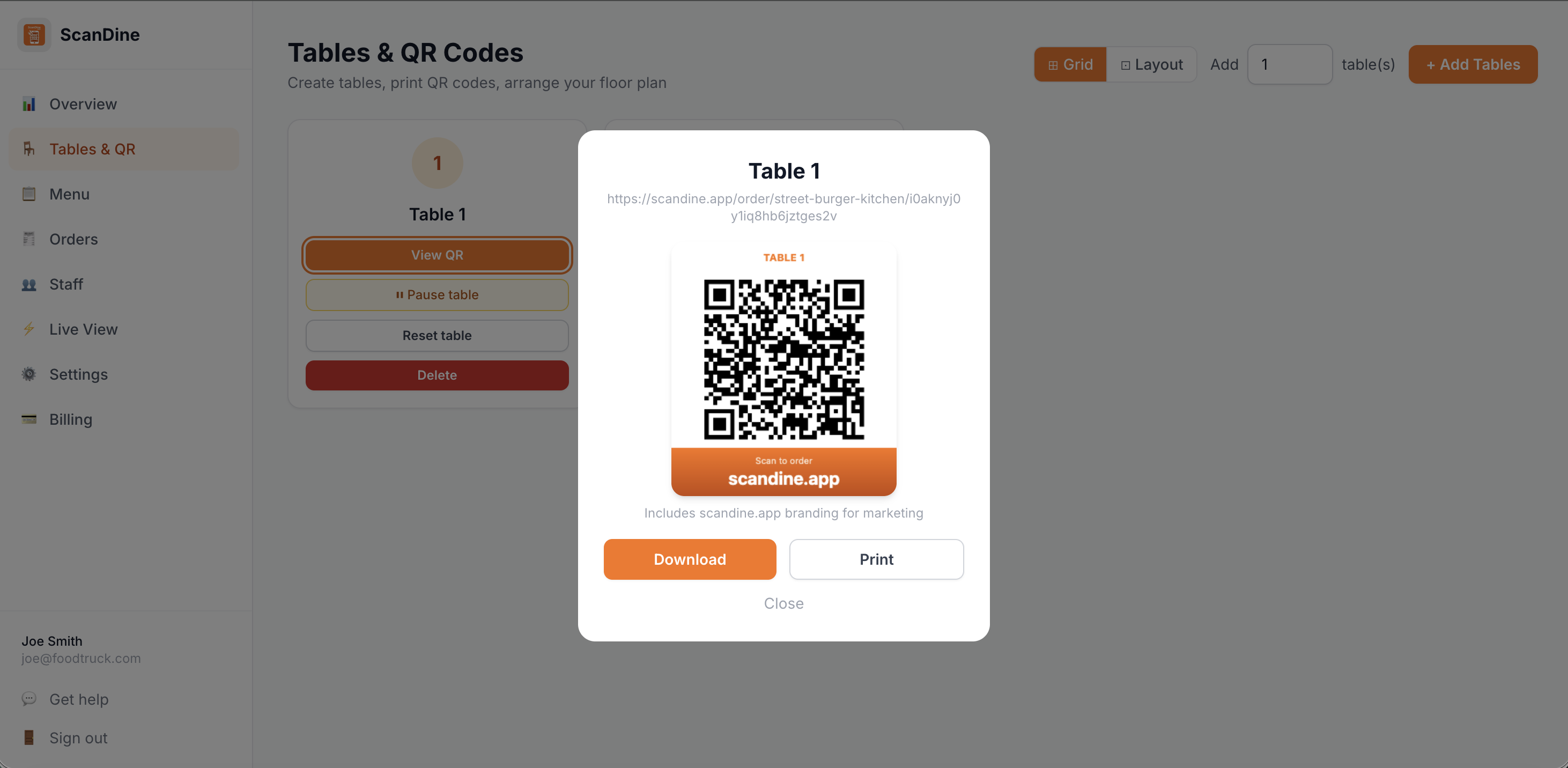 Print your QR codes