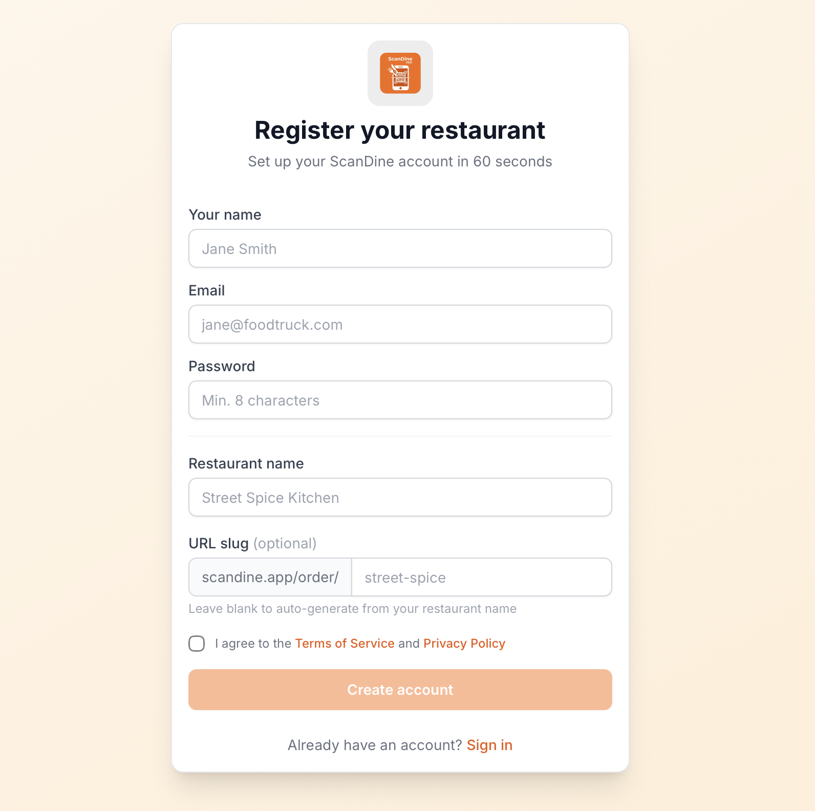 Create your account