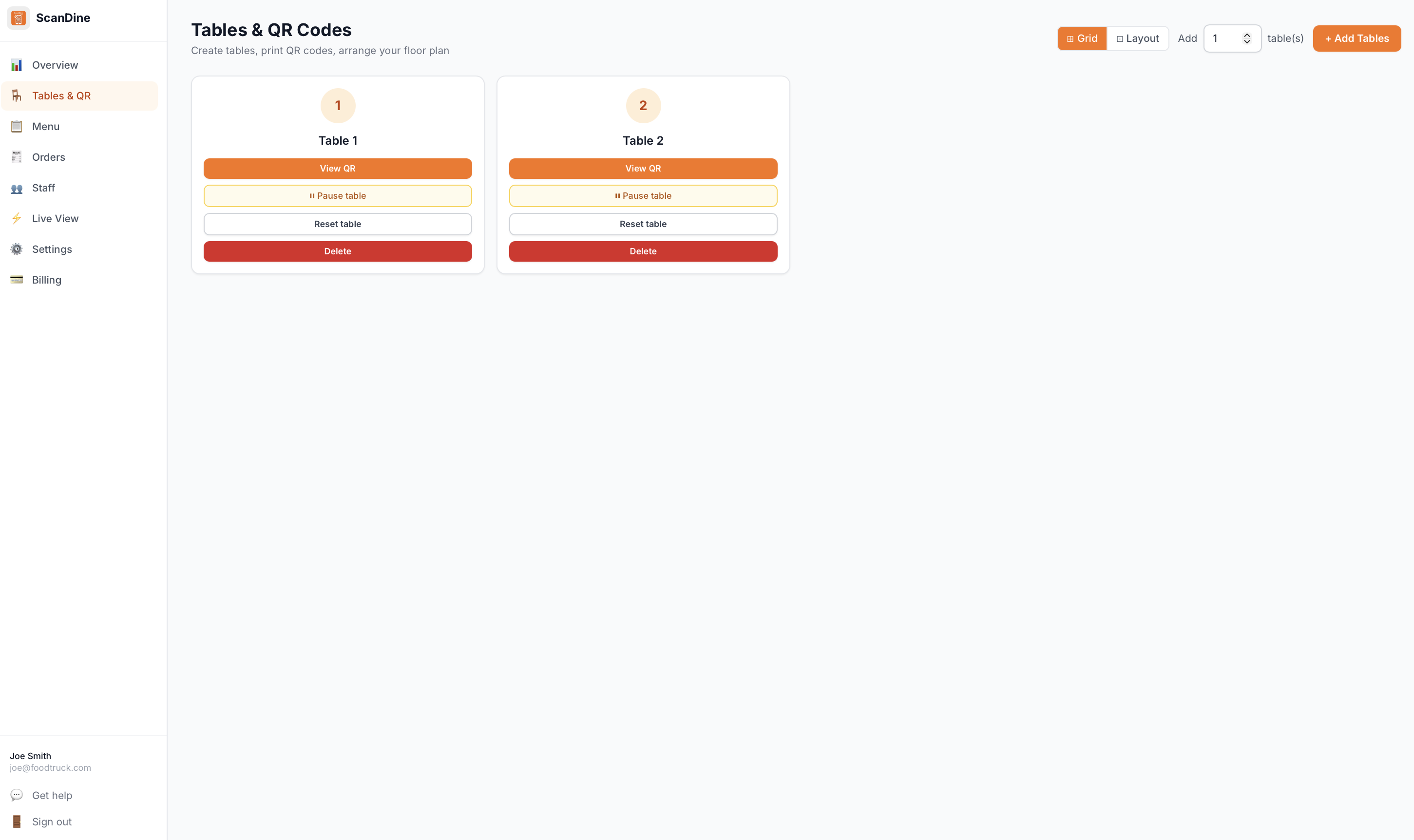 Set up your tables